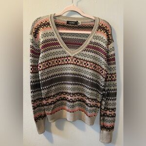 Ralph Lauren Black Label Patterned V-Neck Sweater
